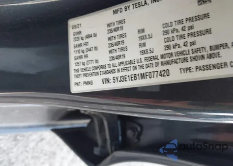2021 Tesla Model 3 Long Range Dual Motor All-Wheel Drive из США, поврежденный, VIN 5YJ3E1EB1MF077420